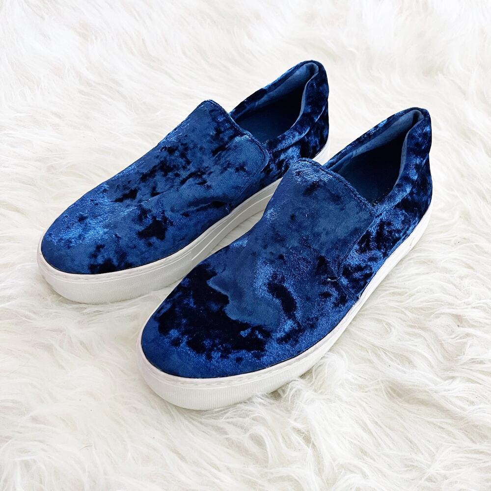 J/SLIDES Acer Blue Velvet Slip-On Platform Sneakers
